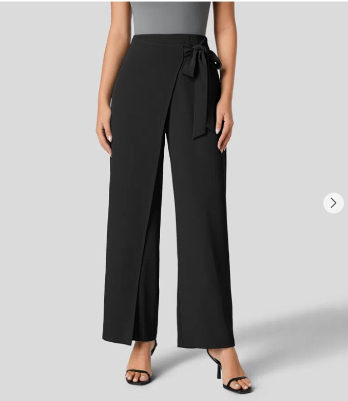 Women Fashion Casual Solid Color Loose Lace-Up Pants