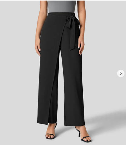 Women Fashion Casual Solid Color Loose Lace-Up Pants