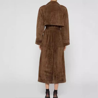 Abrigo largo con cordones informal y cálido para mujer de otoño e invierno.