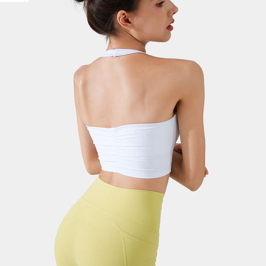 Women Casual Loose Solid Color Halter Neck Backless Sleeveless Sports Vest