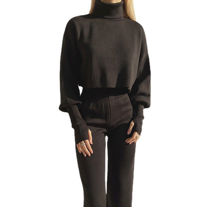 Autumn Winter Women Turtleneck Loose Long-Sleeved Top Pants Casual Fashion Set
