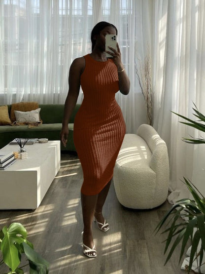 Vestido informal de punto sin mangas con cuello redondo para mujer