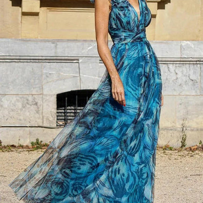Summer Bohemian Vacation Women Casual Mesh Floral Maxi Dress