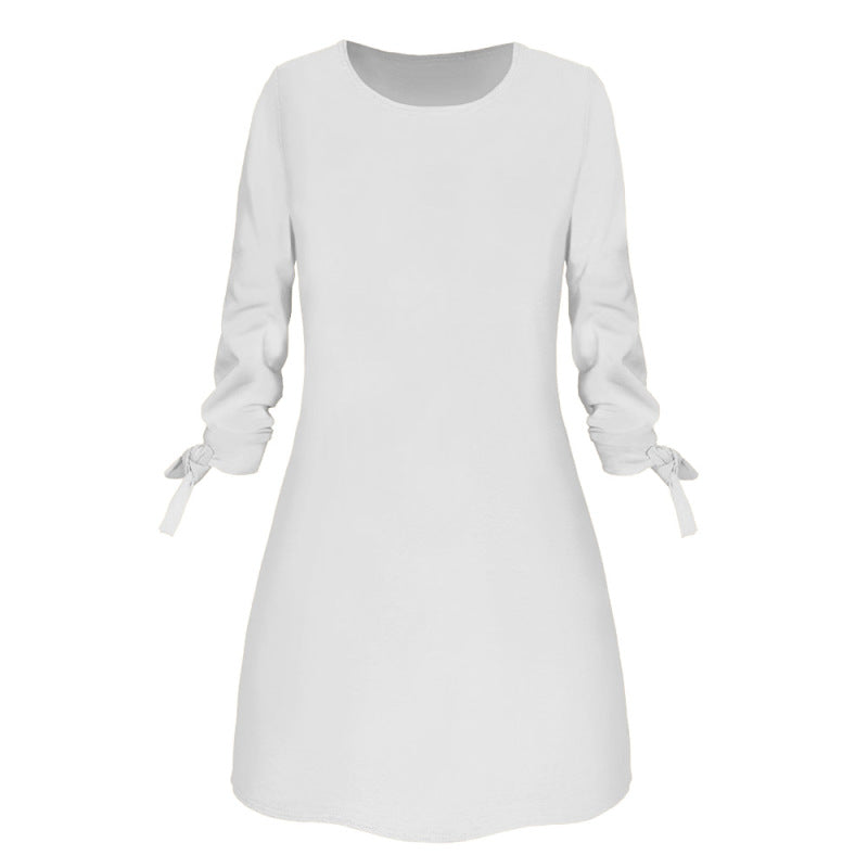 Women Basic Autumn Solid Color Casual Round Neck Dress