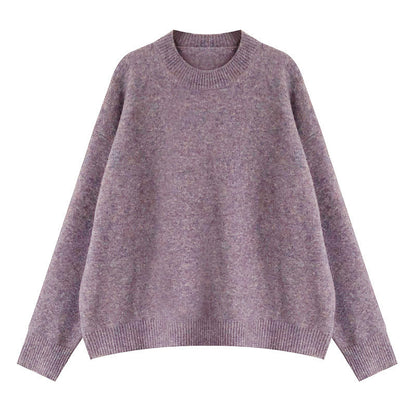 Women Fashion Casual Loose Solid Color Round Neck Long Sleeve Knitwear