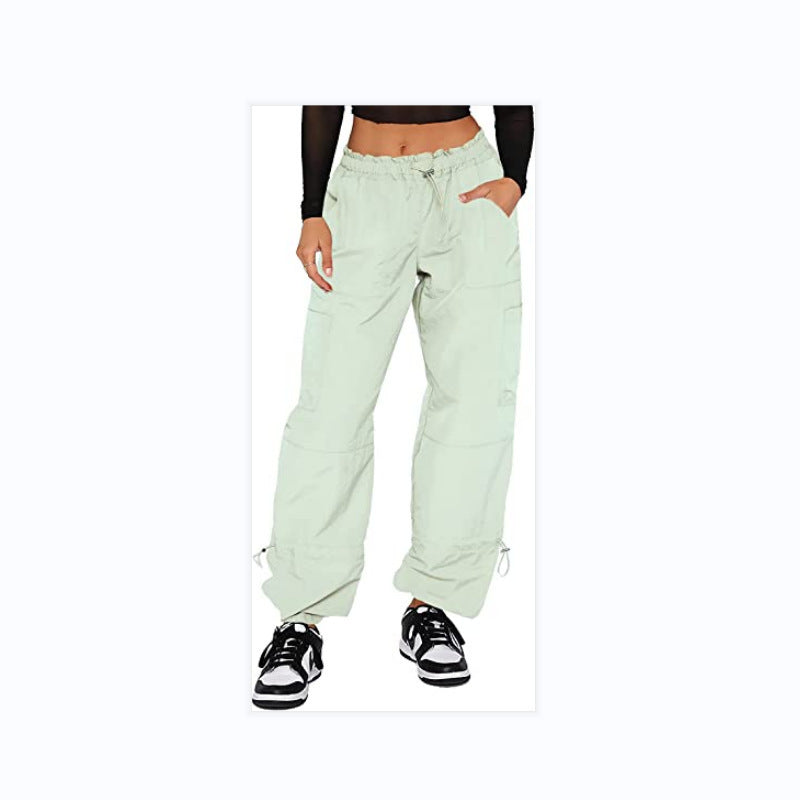 Plus Size Fashion Street Women Loose Strap Multi-Pocket Straight Work Casual Solid Color Cargo Jogger Pants