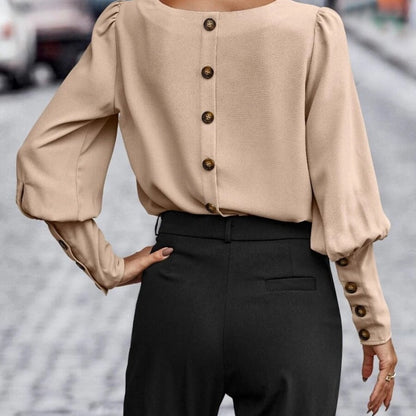 Camisa informal de manga larga de color liso a la moda para mujer