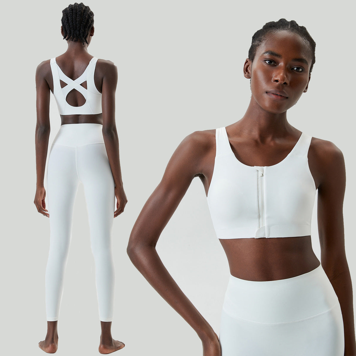Conjunto de dos piezas de pantalones de yoga ajustados para mujer, informales, de color sólido, a prueba de golpes, para correr y fitness