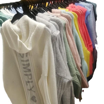 Women Casual Autumn Knitted Cardigan Lazy Loose Solid Color Long Sleeves Hooded Over Coat
