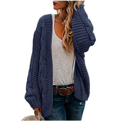 Suéter cárdigan de punto suelto de color sólido de longitud media informal para mujer de moda de invierno y otoño