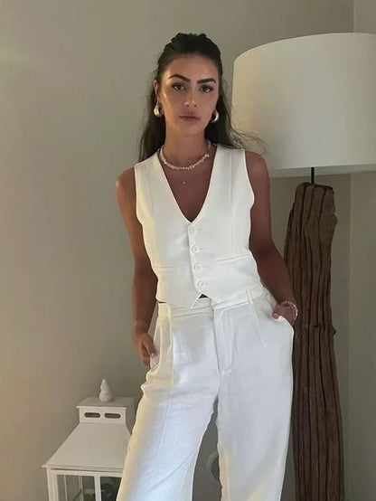 Chaleco informal de verano para mujer, ajustado, de color liso, sin mangas