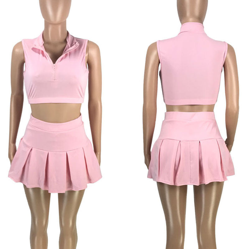 Conjunto de dos piezas de top corto deportivo informal y falda para mujer