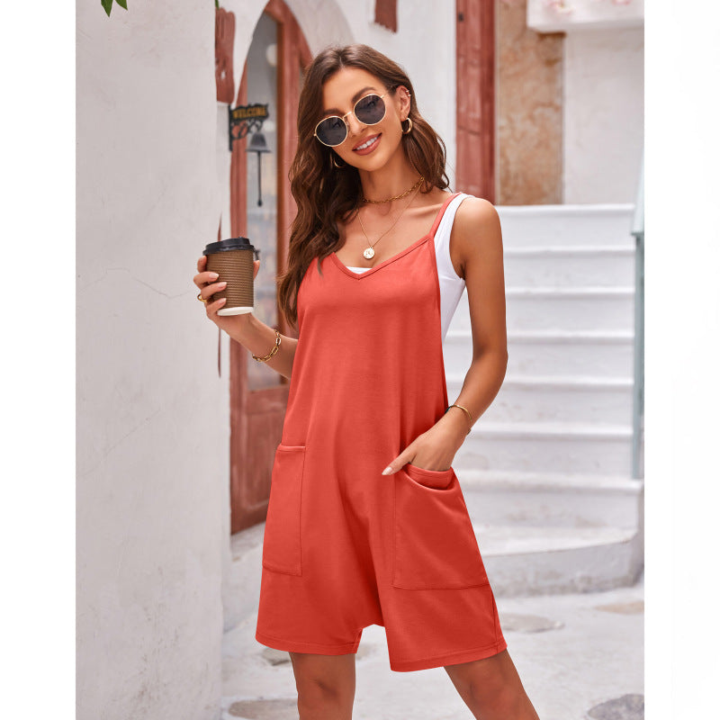 Summer Women Casual Pocket Strap Rompers