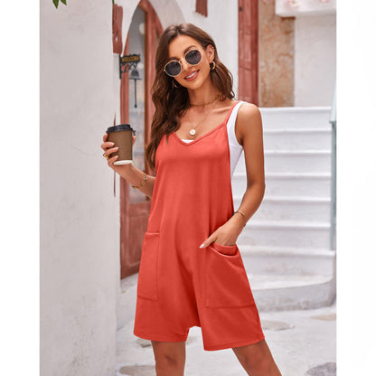 Summer Women Casual Pocket Strap Rompers