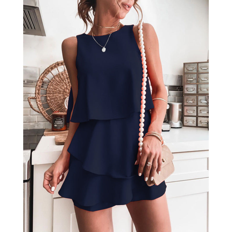 Women Summer Casual Vacation Layered Irregular Sleeveless Rompers