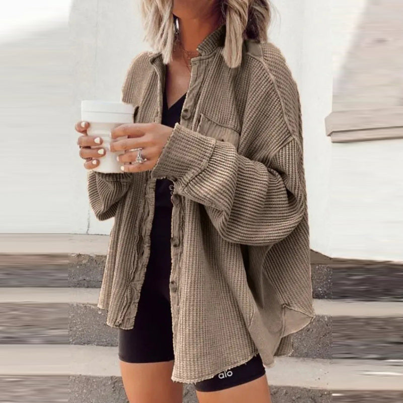 Autumn Women Fashion Casual Lapel Pocket Stitching Irregular Coat