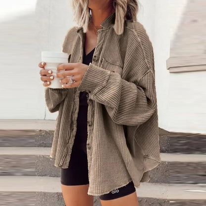 Autumn Women Fashion Casual Lapel Pocket Stitching Irregular Coat