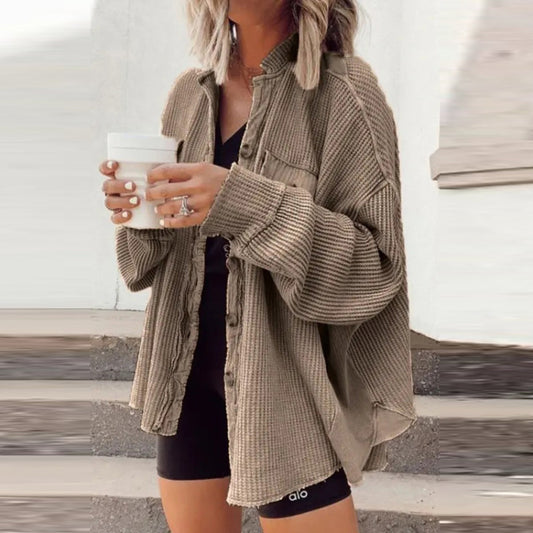 Abrigo informal de otoño para mujer, con solapa y bolsillo con costuras irregulares