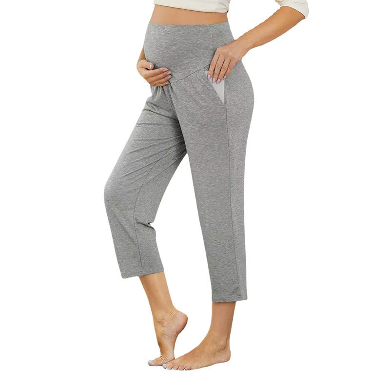 Pregnant Women Fashion Solid Color High Waist Casual Pants