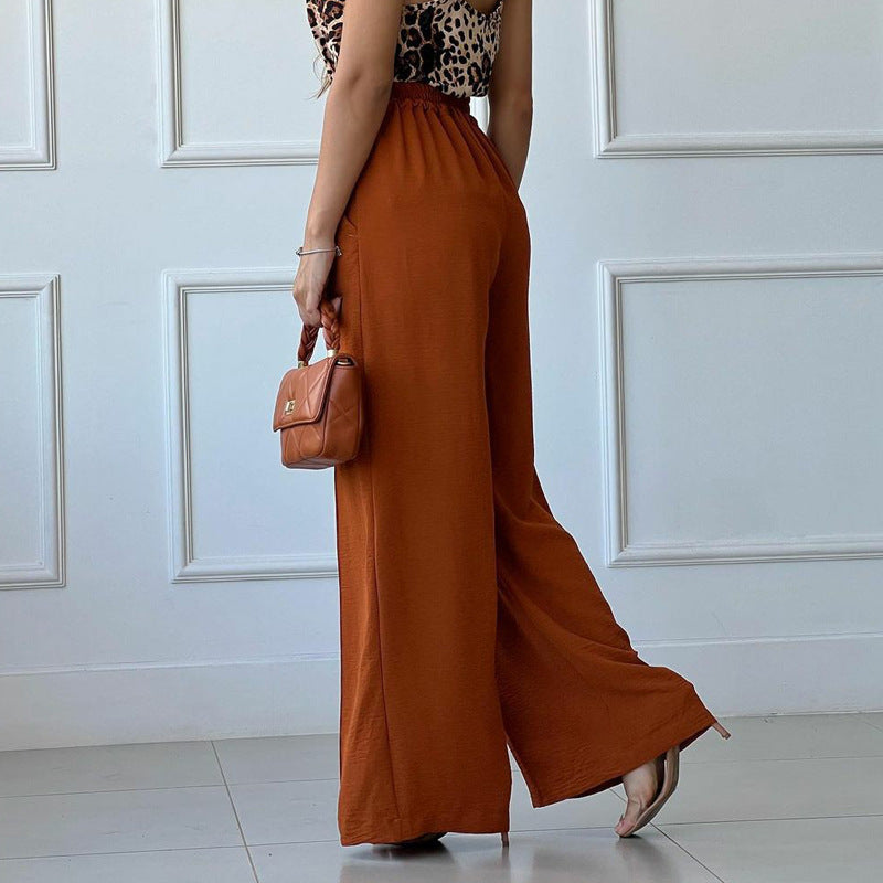 Women Solid Color Office Spring And Summer Solid Color Loose Pleated Wide Leg Casual Pants