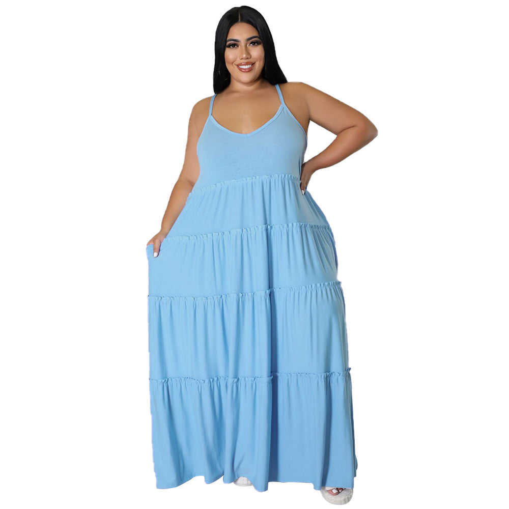 Vestido informal de verano para mujer, talla grande, holgado, color liso