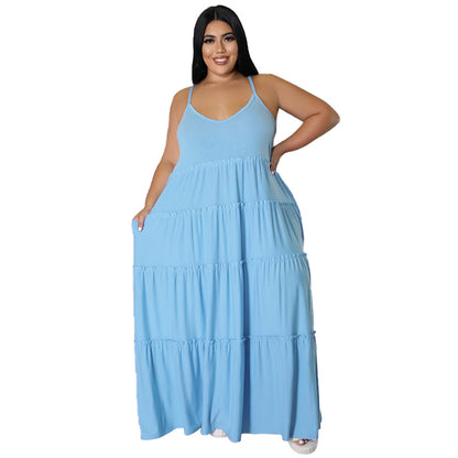 Vestido informal de verano para mujer, talla grande, holgado, color liso