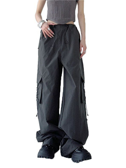 Street Fashion Women Khaki Casual Loosewide Leg Pocket Cargo Pants