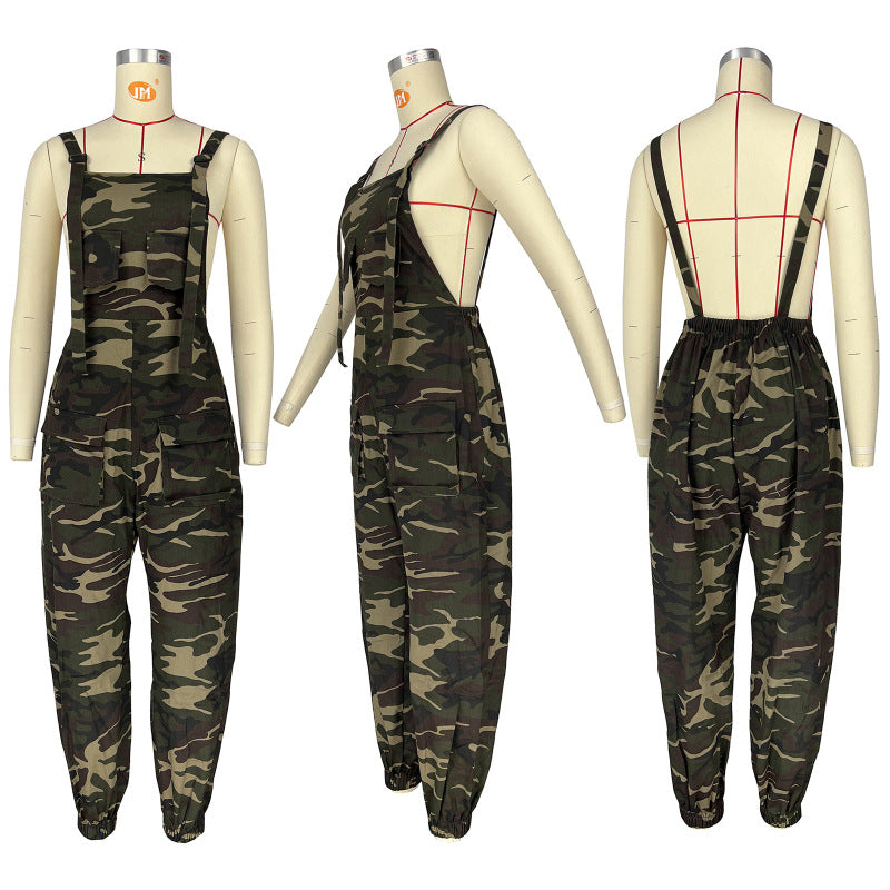 Women Fashion Casual Camouflage Printed Overalls Jumpsuit