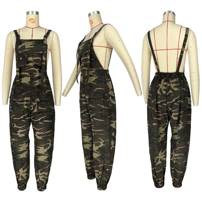 Women Fashion Casual Camouflage Printed Overalls Jumpsuit