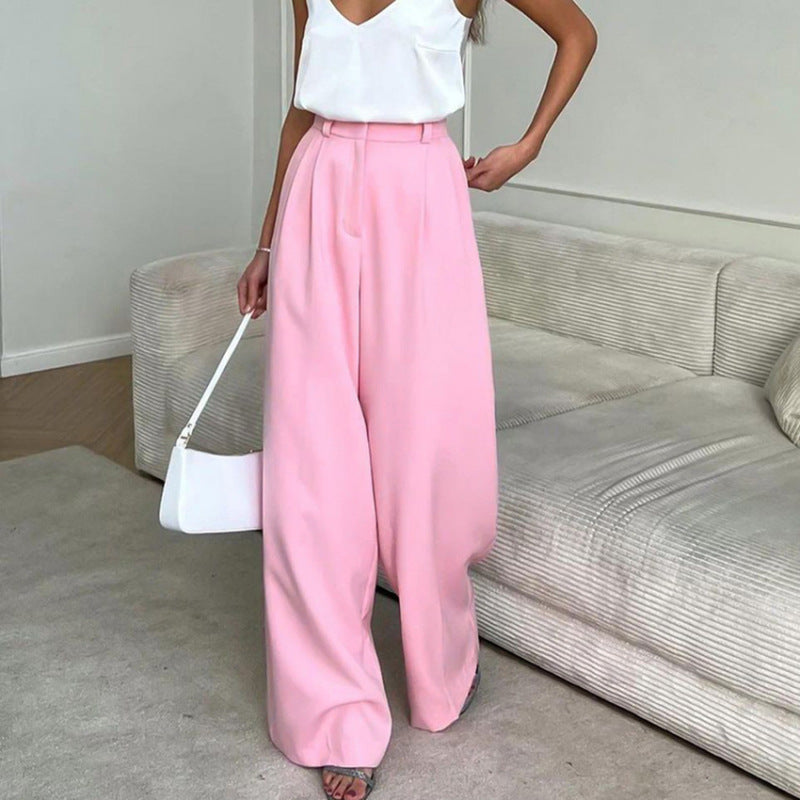 Summer Women Casual High-Waist Wide-Leg Basic Pants