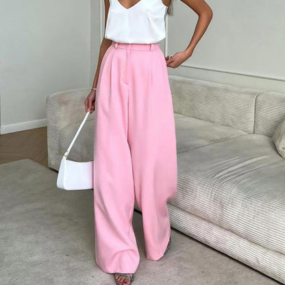 Summer Women Casual High-Waist Wide-Leg Basic Pants