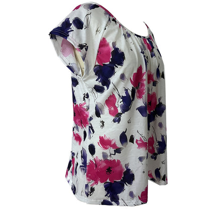 Blusa informal de verano con estampado floral y cuello redondo y manga corta para mujer