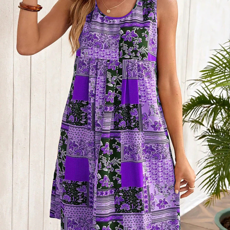 Vestido informal sin mangas con estampado floral a la moda de verano para mujer