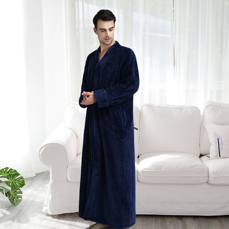 Couples Winter Fashion Casual Home Solid Color Flannel V Neck Long Sleeve Zipper Robes Sleepwear