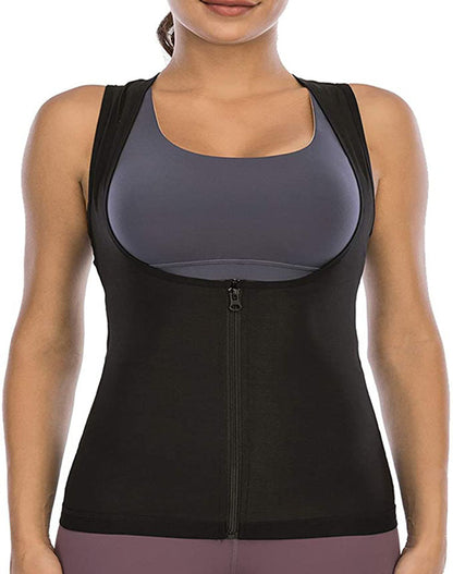 Women Casual Sports Sauna Zipper Solid Color Sleeveless Tank Top