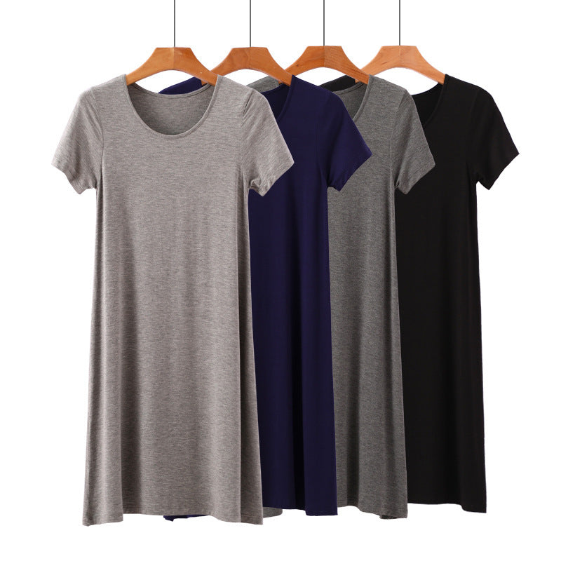 Vestido casual de manga corta de color liso para mujer