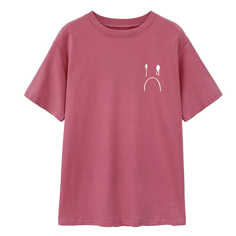 Camiseta informal holgada de manga corta con cuello redondo para mujer