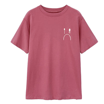 Camiseta informal holgada de manga corta con cuello redondo para mujer