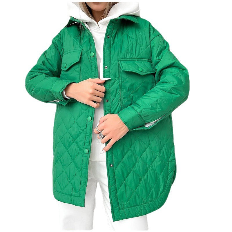 Chaqueta acolchada holgada informal de color liso con mangas largas y solapas cruzadas para mujer