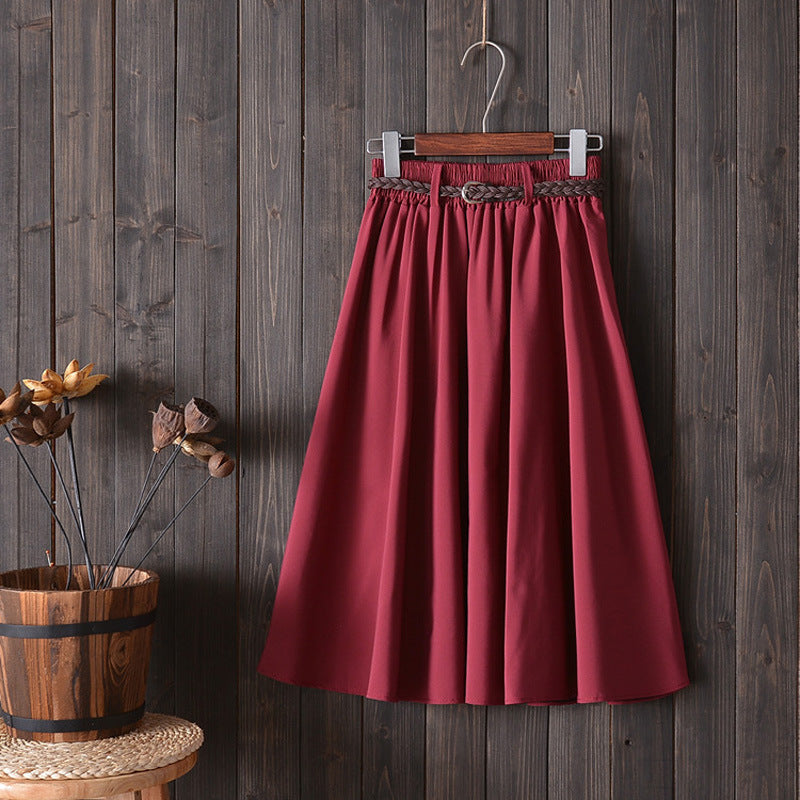 Women Solid Color High Waist Loose Casual Simple Skirt