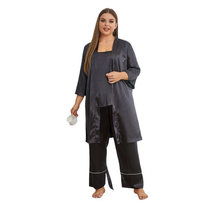 Conjunto de pijama informal de color liso de talla grande para mujer