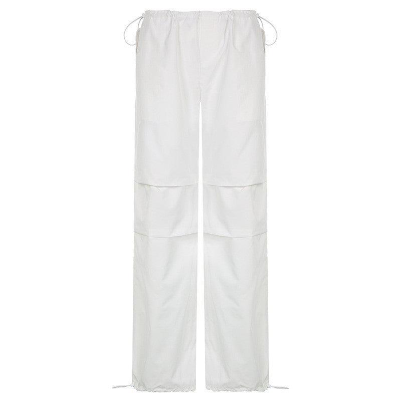 Women Casual Trousers Solid Loose Drawstring Low Waist Streetwear Joggers Baggy Wide Leg Sweatpants Pants