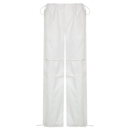 Women Casual Trousers Solid Loose Drawstring Low Waist Streetwear Joggers Baggy Wide Leg Sweatpants Pants