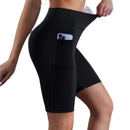 Pantalones cortos deportivos de yoga y motociclista de cintura alta, elásticos, de color sólido, informales, a la moda para mujer
