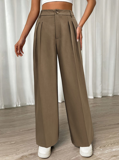 Women Fashion Casual Loose Button High Waist Straight Pants