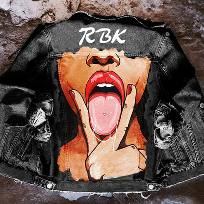 Chaqueta vaquera informal de manga larga con estampado gráfico y botonadura sencilla para mujer