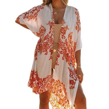 Traje de baño de gasa estampado para mujer, informal, para vacaciones en la playa