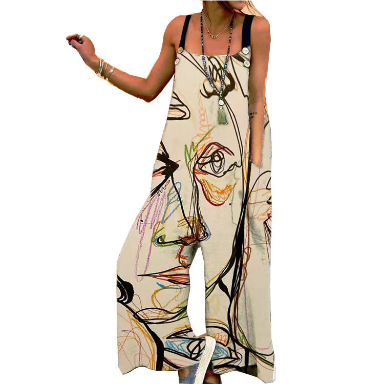 Monos holgados informales con estampado floral bohemio para mujer