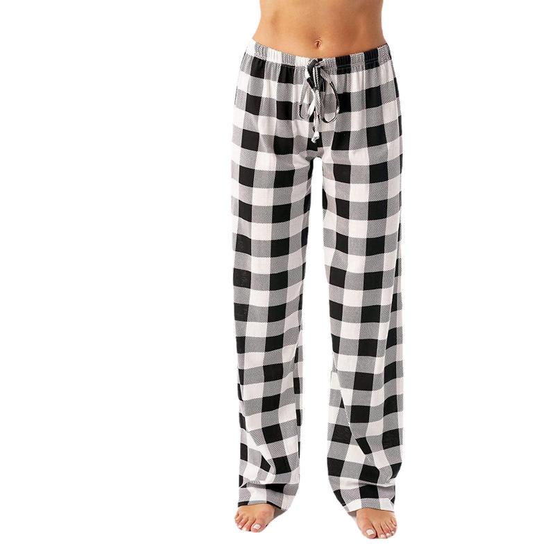 Women Fashion Casual Plaid Printing Wide Leg Loose Pants