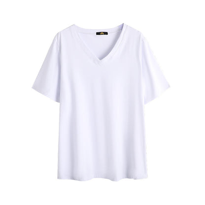 Camiseta informal de verano para mujer, color liso, cuello en V y manga corta